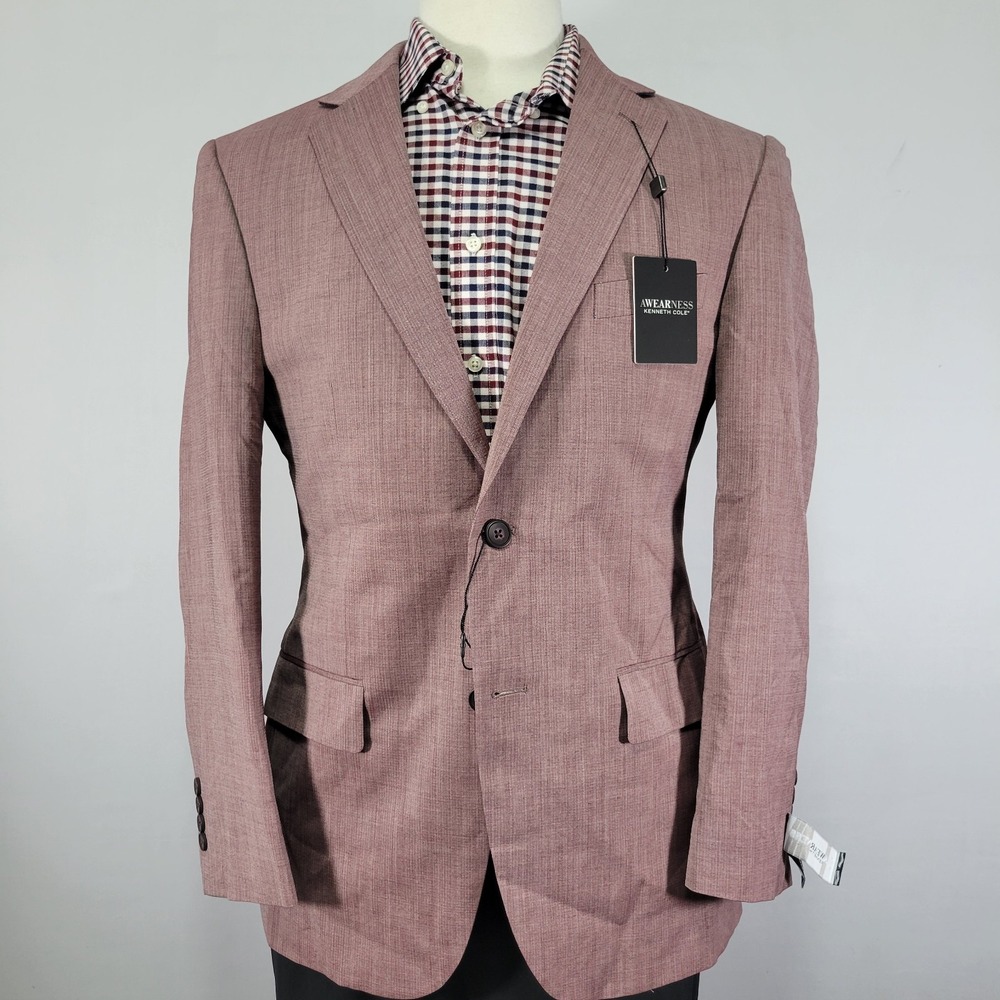 Kenneth Cole Awearness Mens Sport Coat Blazer Two Button Plum Wool Blend 40R NEW